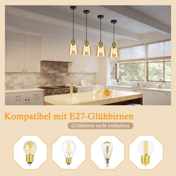 Nettlife Pendelleuchte Esstisch 1/3 Flammig Vintage Glas E27 Wohnzimmer Hängeleuchte, Höhenverstellbar, LED wechselbar, Pendellampe Höhenverstellbar für Küche