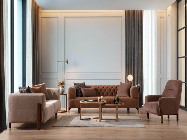 Sitzgruppe/Sofa Set - Wohnzimmergarnitur "Sage" 3+3+1-Beige/Braun