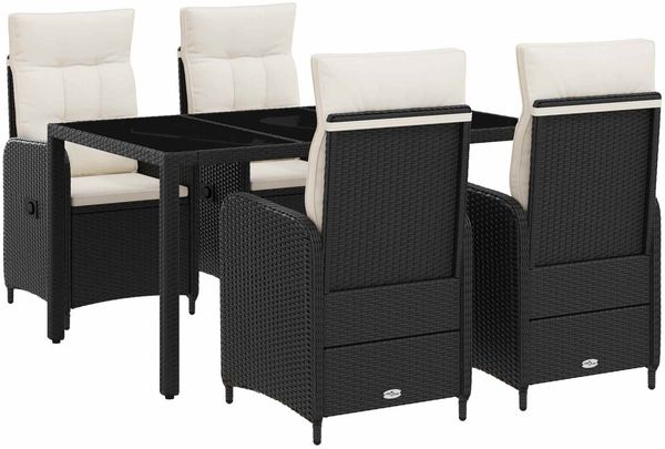 vidaXL Outdoortisch-Set 5 pcs Schwarz und Cremeweiß 150 x 90 x 75 cm 3422300