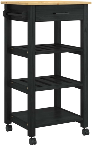 vidaXL Küchentrolley Schwarz 88,5 x 40 x 48 cm Massivholz Kiefer 42027031