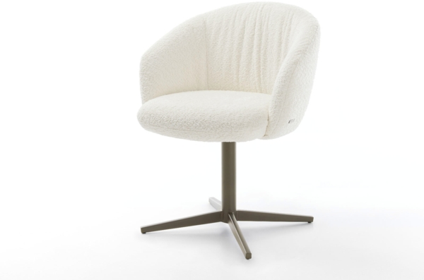 Drehstuhl Caja-Flex mit Armlehnen Bouclé Weiß Fußkreuz Effektfinish Titan 360° drehbar Taschenfederkern