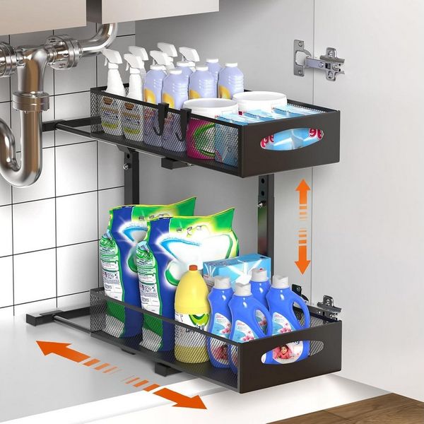 BlingBin Küchenorganizer-Set Spülschrank Organizer Ausziehbar,2 Etagen Unter Waschbecken Regal, (1 Stück, 1-tlg, 21,5 × 40 × 42 cm), verstellbare Höhe, für Küche, Badezimmer, Putzmittel, Waschmittel