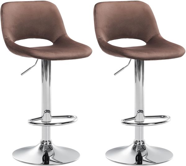 Barhocker 2er Set JAKSON - Braun, Samt, Chrom Barhocker mit Lehne Barstuhl Tresenhocker Tresenstuhl Kneipenhocker Kneipenstuhl