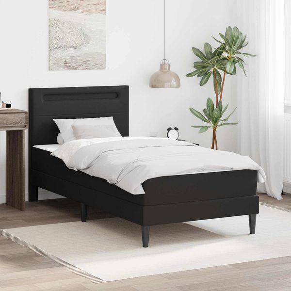 vidaXL Bettrahmen mit LED-Lichtleisten Schwarz 90 x 190 cm Kunstleder 3415283