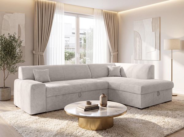 AX LIVING Eckcouch Weiß Lucera 260 cm Elfenbeinweiß Schlafsofa R
