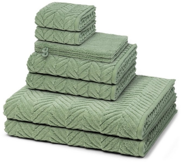 Ross Sensual Skin Zopf 8 tlg. Frottier-Set - 2 X Handtuch (50 X 100cm), 2 X Duschtuch (75 X 140cm), 2 X Gästetuch (30 X 50cm), 2 X Waschhandschuh (16 X 22cm) - 500 g/m2 - Piniengrün