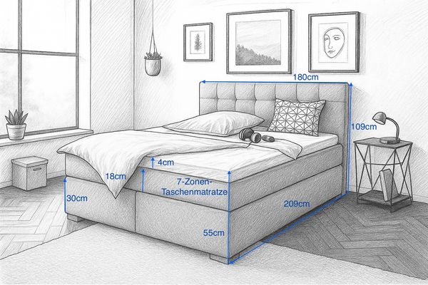 Boxspringbett TOM 180x200 cm mit Matratze und gepolstertem Kopfteil. Farbe Schwarz Bild 5