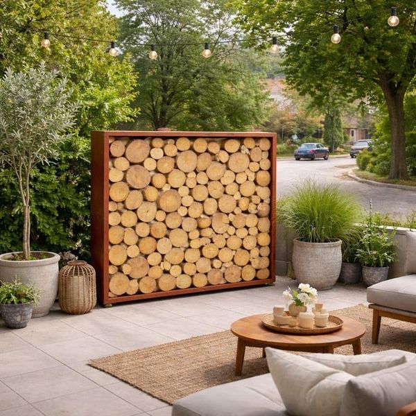 Cortenstahl Sichtschutzwand Brennholzregal 150x150x38 cm Rost Holzlager Edelrost