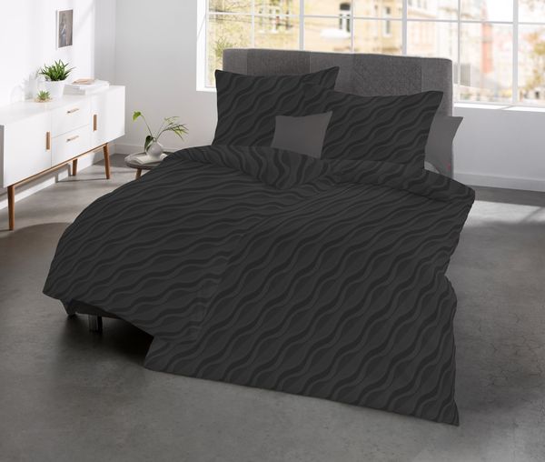 Fleuresse Jacquard Bettwäsche uni 155x220 Wellen espresso 454607-9031