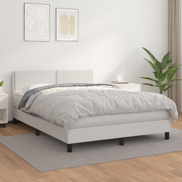 vidaXL Boxspringbett mit Matratze Weiß 140x200 cm Kunstleder 3141066