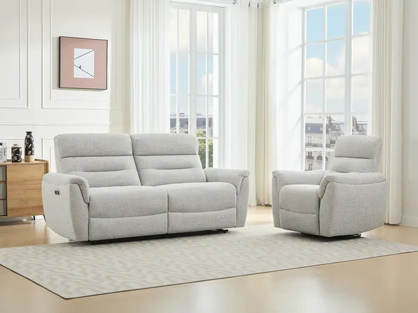 Vente-unique - BREVIO Sofa and armchair set Stoff Grau - B 91 cm x H 101 cm x L 90 cm193 cm