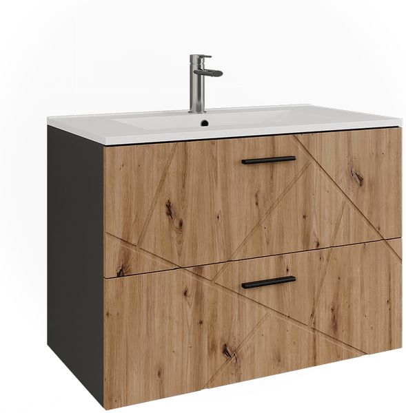 Waschbeckenunterschrank Irma Anthrazit/Goldkraft Eiche 2 Teile Vicco