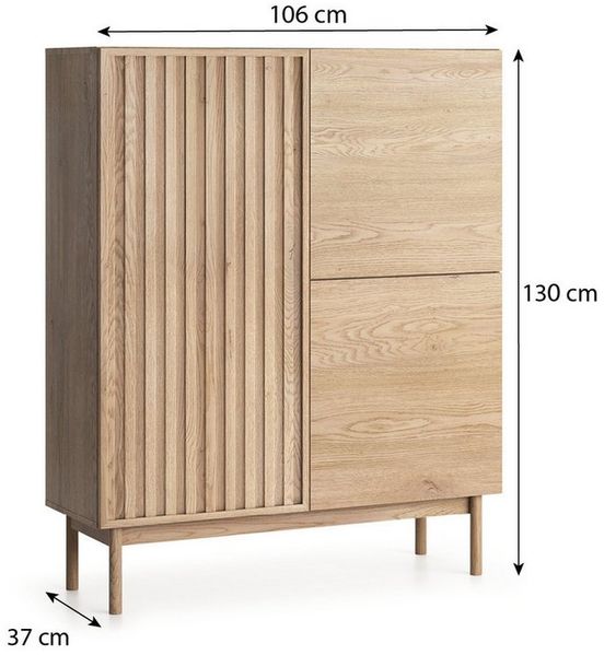 Beautysofa Kommode SAPPORO im Japandi-Stil (Push-to-Open-Funktion, mit 3 Türen), Lamellenfront