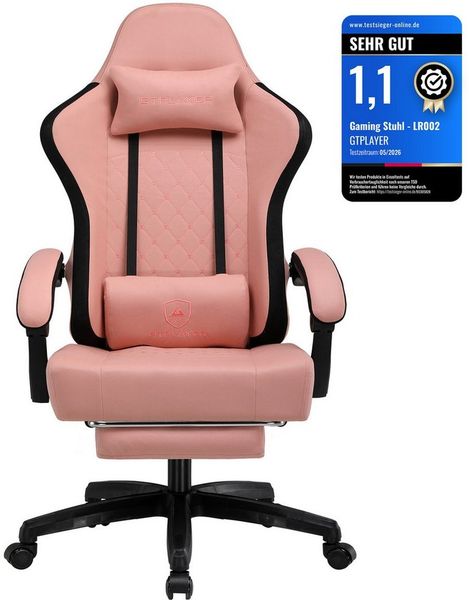 GTPLAYER Gaming Stuhl, Gamer Stuhl, Ergonomischer Bürostuhl COMHOMA Serie mit Fußstütze verstellbare Lenden und Kopfkissen, Gaming Chair Gepolstert, Gaming Sessel 150kg Belastbarkeit weiß