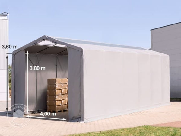 Zelthalle 6x12 m Lagerzelt Industriezelt 3,6m Seitenhöhe PVC Plane 850 N mit Oberlicht grau 100% wasserdicht mit Reißverschlusstor