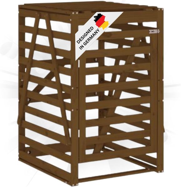 1er Mülltonnenbox Kiefernholz BOUMI 84x90x128,5cm Braun Mülltonnenverkleidung für 1 Tonne Müllbox aus Holz Mülltonnenschutz Mülltonnendach