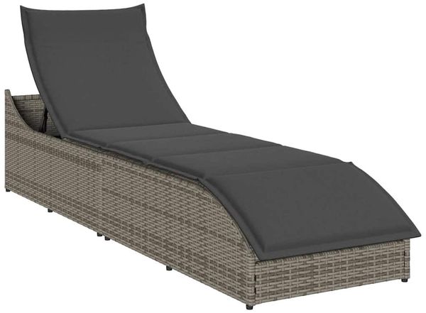 Klappliege, Gartenliege mit Auflage und Stauraum Grau Poly-Rattan