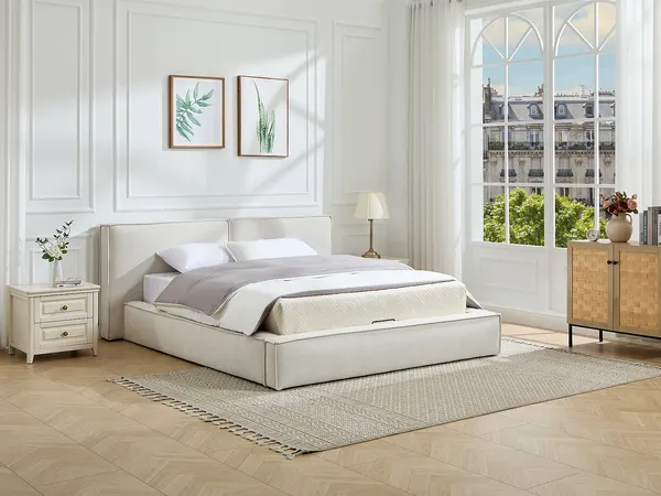 Vente-unique - TAVESO Bett Stoff Beige - B 214 cm x H 92 cm x L 234 cm