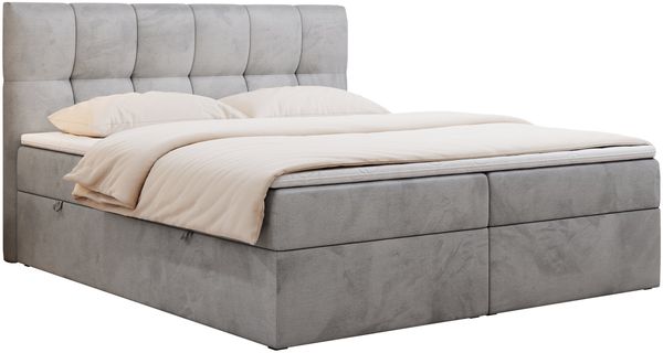 Boxspringbett mit Kopfteil und Topper, Doppelbett - RICO - 160x200cm - Hellgrau Velours - H4 Bild 3