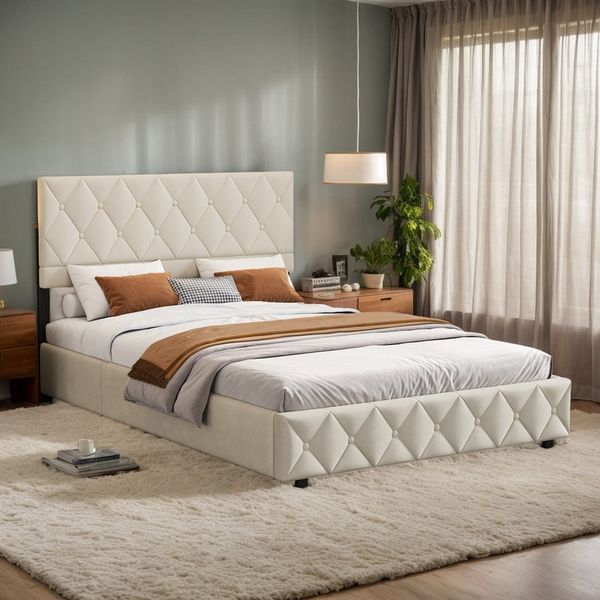 REDOM Polsterbett Funktionsbett Stauraumbett (Strapazierfähig und schmutzabweisend,elastische Polsterung, 160 x 200 cm mit Lattenrost Inklusive Matratze), Lattenrost, schlichtes Design