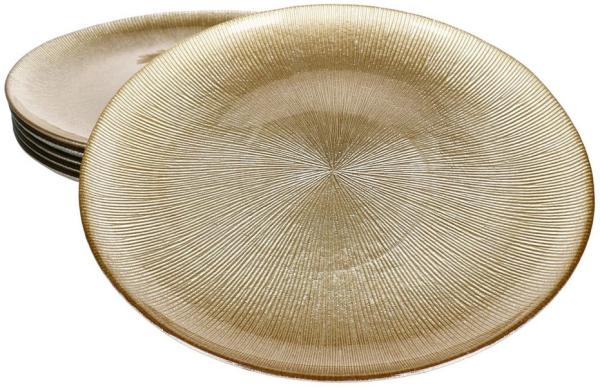 MamboCat Speiseteller 6x Kairo Gold Speiseteller Glas 6 Personen Essteller groß Relief, Weihnachtsgeschirr, Weihnachten, Weihnachtsset, Geschirr