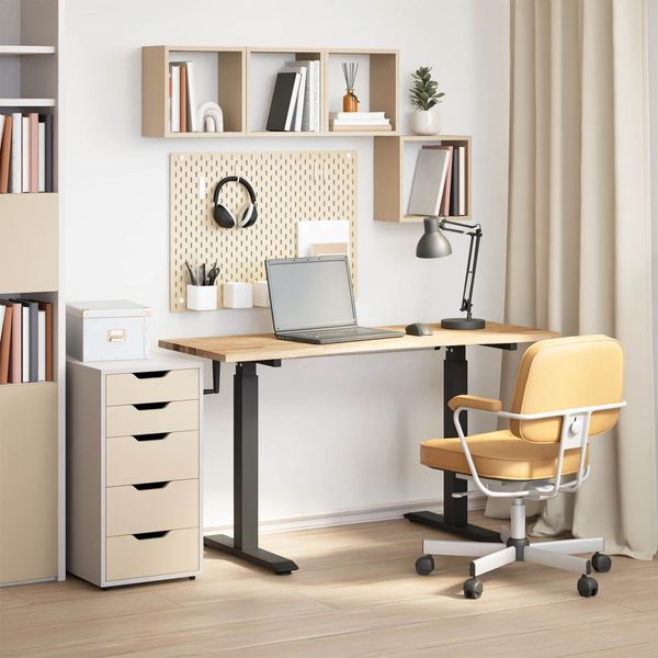 vidaXL Schreibtisch Schwarz und Natur 140 x 60 cm Massivholz Eiche 3426552