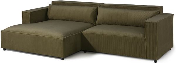 Ecksofa Ottomane links Cord Velours 266x150x80 grün FINN