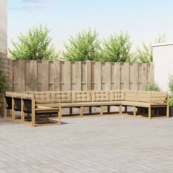 vidaXL Outdoor-Sofagarnitur mit Kissen 10 pcs Weiß und Beige 3389107