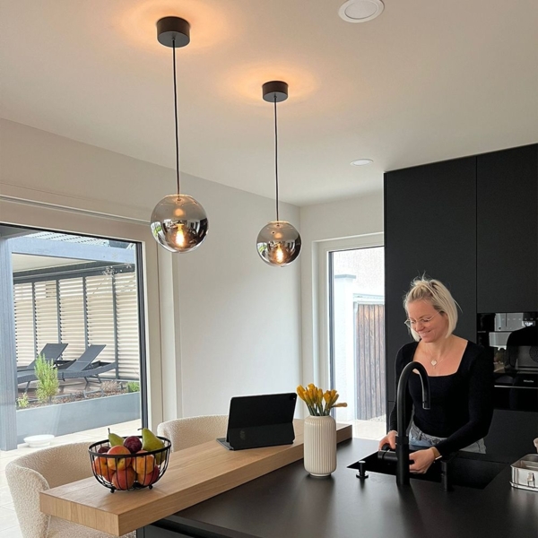 s.luce Orb Glaskugel Pendelleuchte Aufhängung 150cm Weiß Rauch Ø 40cm Bild 4