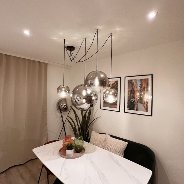 s.luce Orb Glaskugel Pendelleuchte Aufhängung 150cm Weiß Rauch Ø 40cm Bild 5