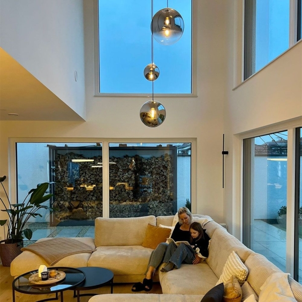 s.luce Orb Glaskugel Pendelleuchte Aufhängung 150cm Weiß Rauch Ø 40cm Bild 11