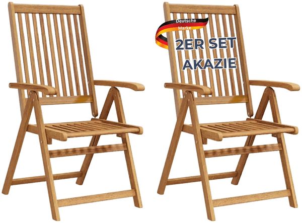 Gartenstühle COLLI 2er Set Klappbar Akazie Massivholz Braun | Gartenstuhl Holz Outdoorstühle Balkonstühle