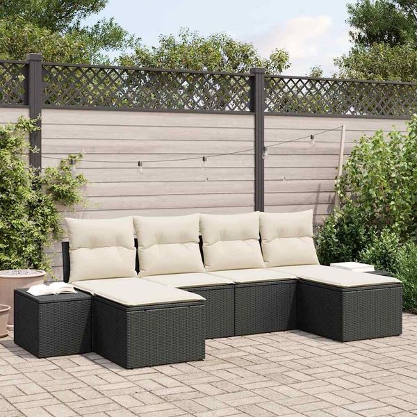 vidaXL Garten-Sofa-Set mit Kissen 4 pcs Schwarz und Creme Poly-Rattan 3355836