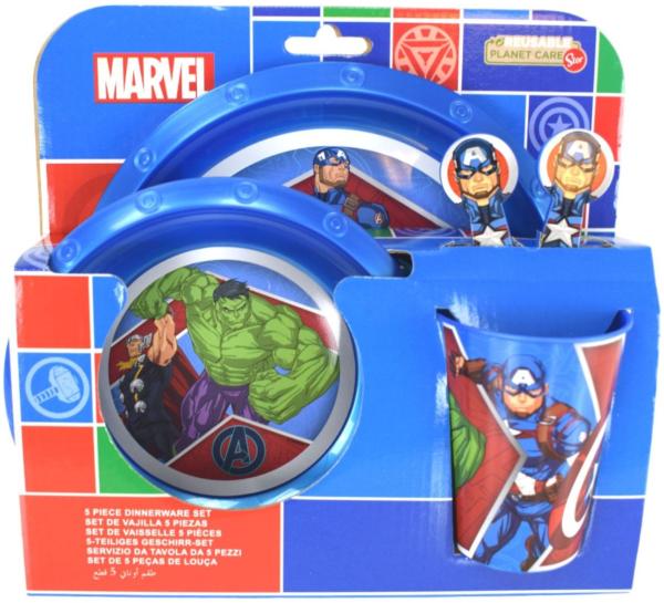 Kunststoff Kindergeschirr Set (5 tlg.) Schüssel, Teller, Becher & Besteck MARVEL Avengers