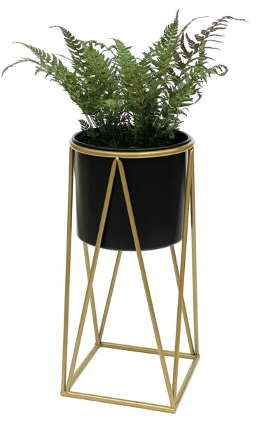 DanDiBo Blumenhocker mit Topf Metall Gold Schwarz S 47 cm Blumenständer 96046 Blumensäule Modern Pflanzenständer Pflanzenhocker