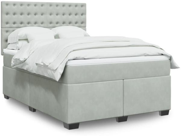 vidaXL Boxspringbett mit Matratze Hellgrau 140x200 cm Samt 3290942