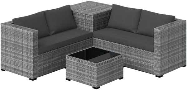 STEELSØN 'Veloria' Polyrattan Sitzgruppe, 2 Sofa, Tisch, Aufbewahrungsbox, grau