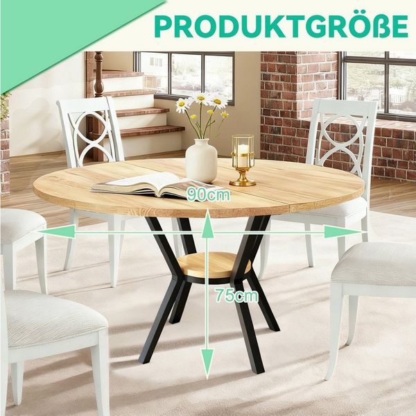 TWSOUL Esstisch Runder Küchentisch für 2–4 Personen, Esszimmertisch mit Ablage, 80x75 cm, Metallgestell platzsparender aus Holz Esszimmer, Wohnzimmer