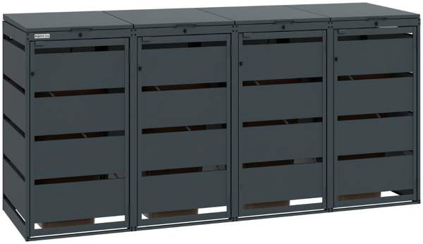 MBOX24 Classic Mülltonnenbox für 4 Mülltonnen (120L) aus verzinktem Stahl, 4er Metall Mülltonnenverkleidung in Anthrazit, robust & wetterfest
