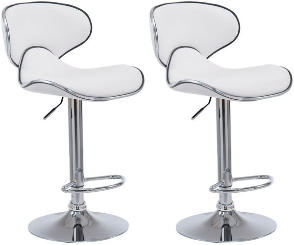 2er Set Barhocker FAMIR - Kunstleder Weiß 46x49x88 cm Silber | Barstuhl Mit Lehne Tresenhocker Tresenstuhl Kneipenhocker Kneipenstuhl