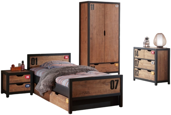 Kinderzimmer Set komplett Kameko 7 Massivholz+MDF Schwarz/Cognac