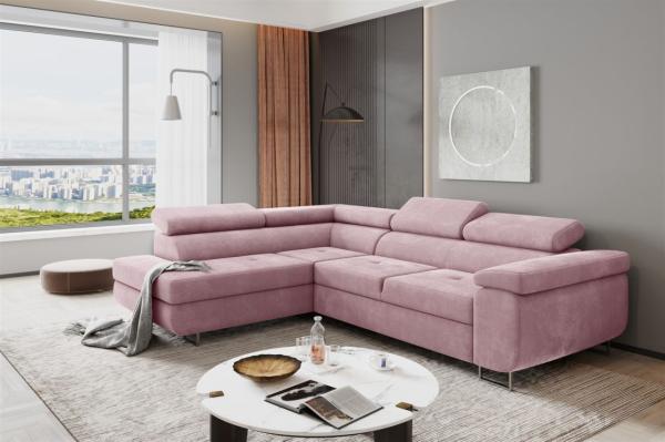 Couchgarnitur JADE Stoff Rosa mit Schlaffunktion Ottomane Links