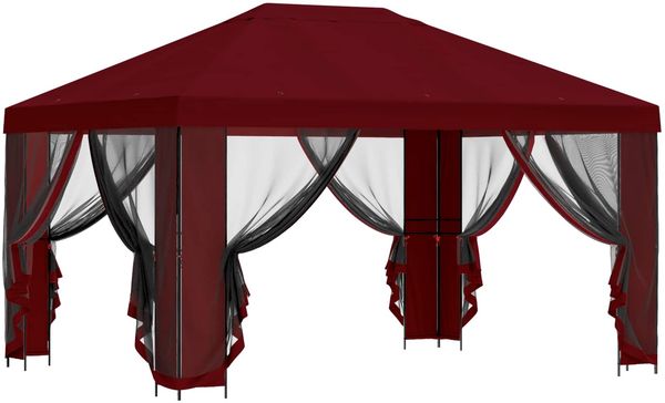 vidaXL Garten Pavillon mit Seitenwänden 4 x 3 m Bordeauxrot 900395 Bild 4