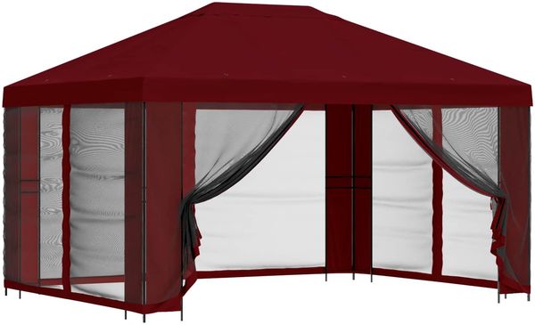 vidaXL Garten Pavillon mit Seitenwänden 4 x 3 m Bordeauxrot 900395 Bild 2