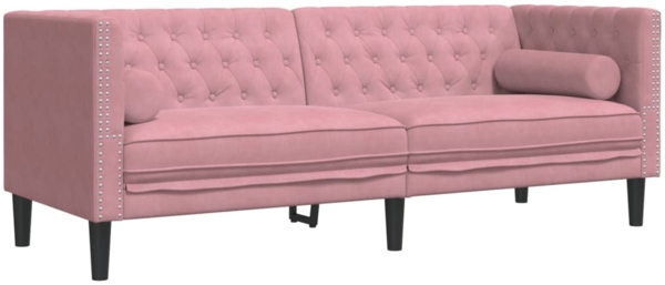 vidaXL Chesterfield-Sofa mit Nackenrollen 3-Sitzer Rosa Samt 372696