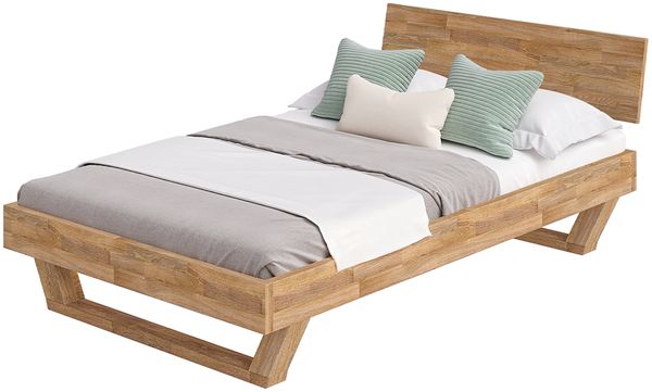 skølm 'Nornir' Bett 120x200 cm, Bettgestell, natur geölt, Massivholzbett aus Eiche mit Holzkufen, Doppelbett mit durchgehendem Bettkopf Bild 9