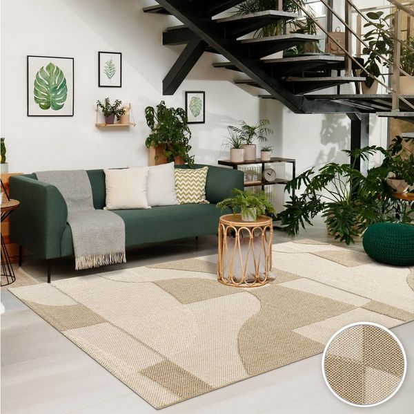 TT Home Teppich Diele, Flur, Küche, Außenbereich, Rechteckig, Höhe: 11 mm, In-& Outdoor Teppich Wetterfest Balkon Küche Boho Hoch-Tief-Effekt Geo