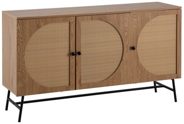 FINEBUY Sideboard FB104665 (140x80x39 cm Anrichte, Eiche-Dekor Rattangeflecht), Kommode Türen Standschrank, Hoher Kommodenschrank