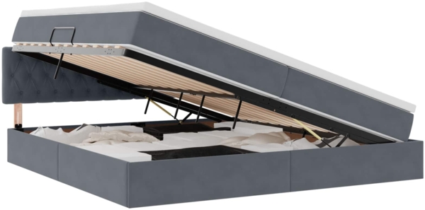 vidaXL Aufbewahrungsbett mit Matratze Dunkelgrau 200x200 cm Samt 3370840