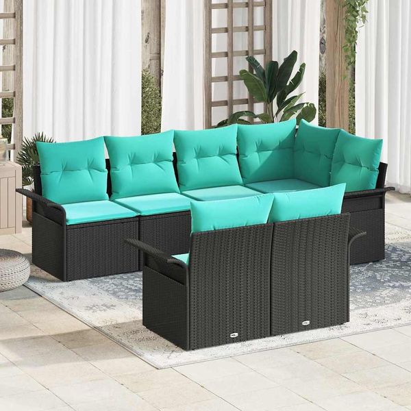 vidaXL Gartensofa-set mit Kissen 7 pcs Schwarz Poly-Rattan 3345406